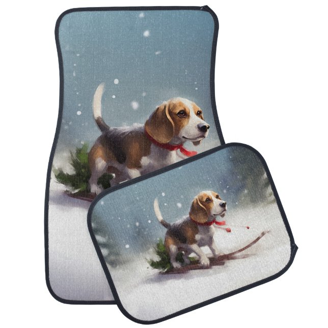 Beagle Christmas snow winter Car Floor Mat (Set)