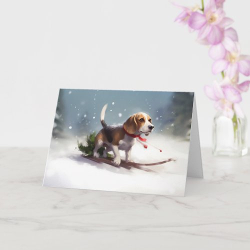 Beagle Christmas snow winter Card