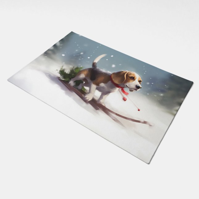 Beagle Christmas snow winter Doormat (Angled)