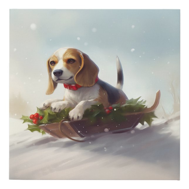 Beagle Christmas snow winter  Faux Canvas Print (Front)
