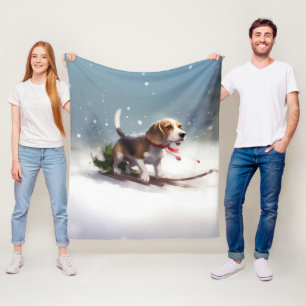 Beagle Christmas snow winter Fleece Blanket