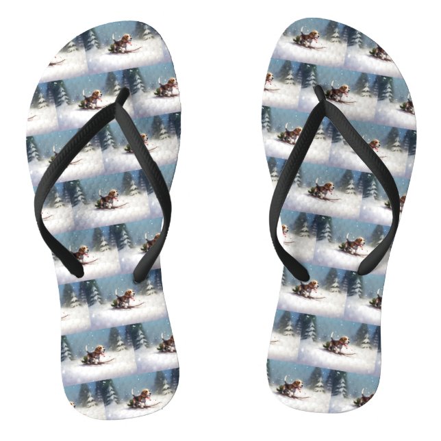 Beagle Christmas snow winter Flip Flops (Footbed)