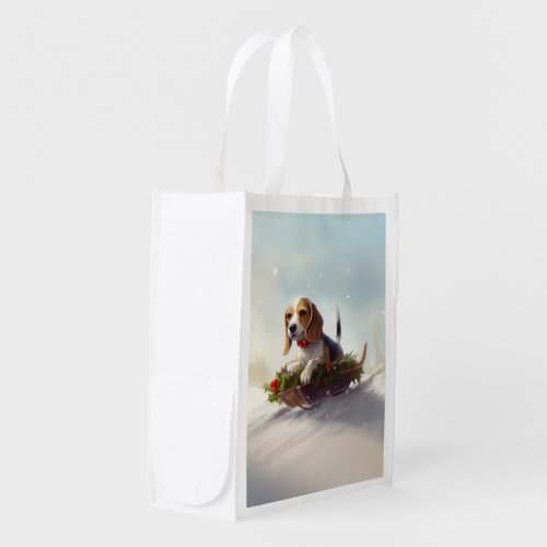 Beagle Christmas snow winter  Grocery Bag