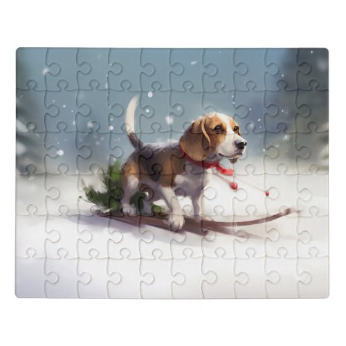 Beagle Christmas snow winter Jigsaw Puzzle