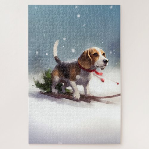 Beagle Christmas snow winter Jigsaw Puzzle