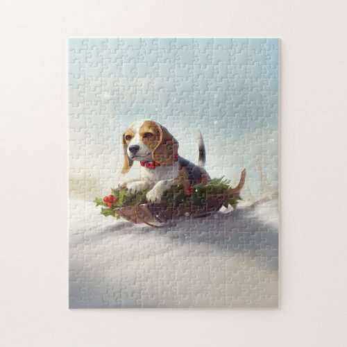 Beagle Christmas snow winter  Jigsaw Puzzle