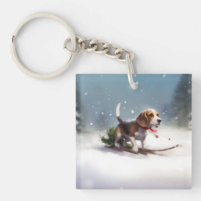 Beagle Christmas snow winter Keychain (Front)