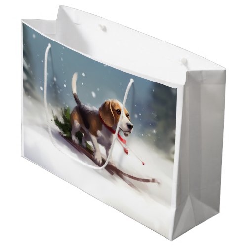 Beagle Christmas snow winter Large Gift Bag