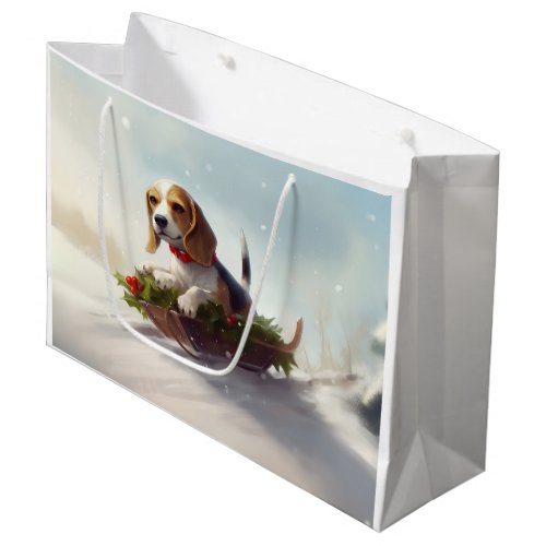 Beagle Christmas snow winter  Large Gift Bag