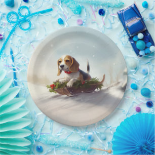Beagle Christmas snow winter  Paper Plates