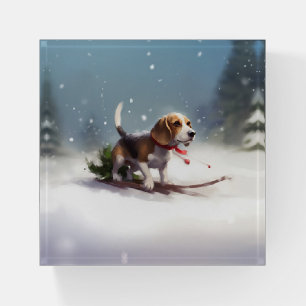 Beagle Christmas snow winter Paperweight