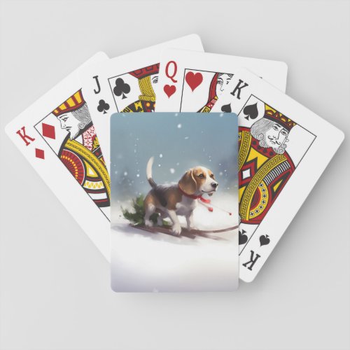 Beagle Christmas snow winter Playing Cards
