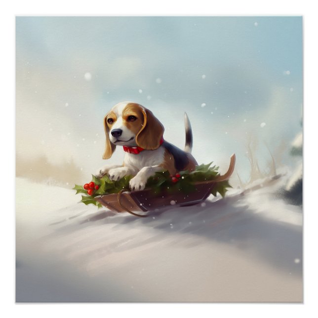 Beagle Christmas snow winter  Poster (Front)