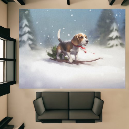 Beagle Christmas snow winter Rug