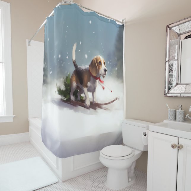 Beagle Christmas snow winter Shower Curtain (In Situ)