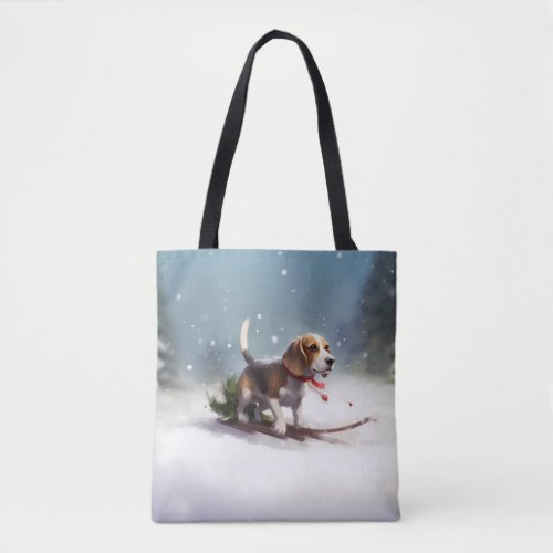 Beagle Christmas snow winter Tote Bag