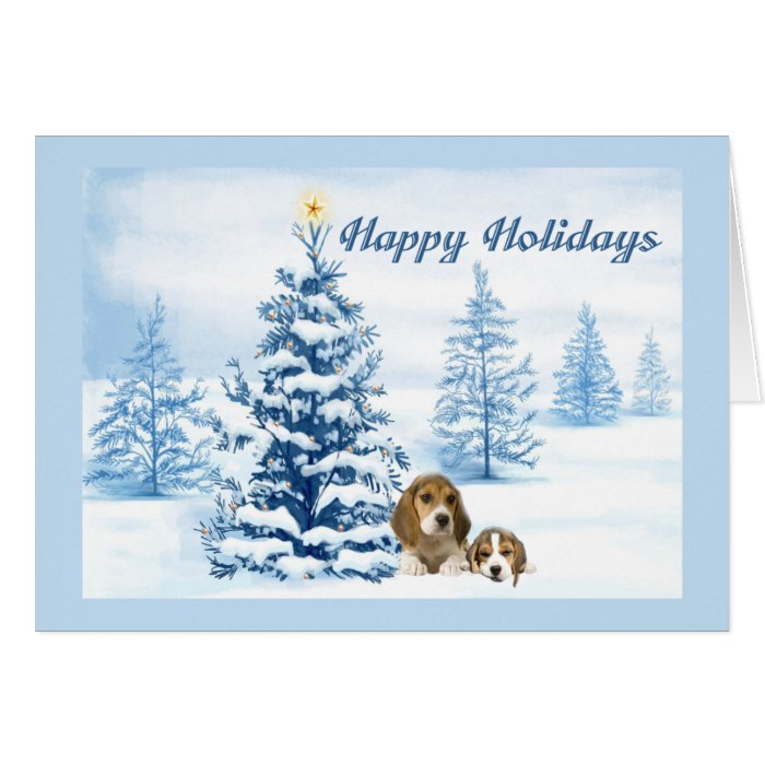 Beagle Christmas Snowy Tree Greeting Card