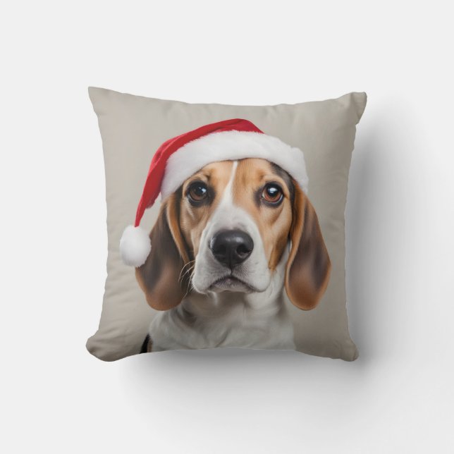 Beagle Christmas Throw Pillow (Front)
