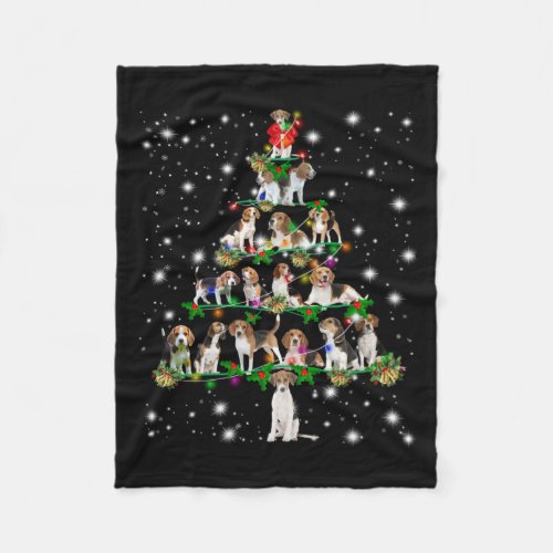 Beagle Christmas Tree Covered By Flashlight Fleece Blanket