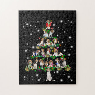 Beagle Christmas Tree Covered By Flashlight Jigsaw Puzzle
