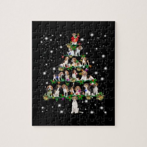 Beagle Christmas Tree Covered By Flashlight Jigsaw Puzzle