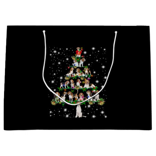 Beagle Christmas Tree Covered By Flashlight Large Gift Bag