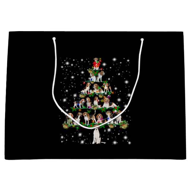 Beagle Christmas Tree Covered By Flashlight Large Gift Bag (Front)