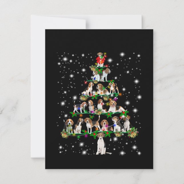 Beagle Christmas Tree Covered By Flashlight Thank You Card (Front)