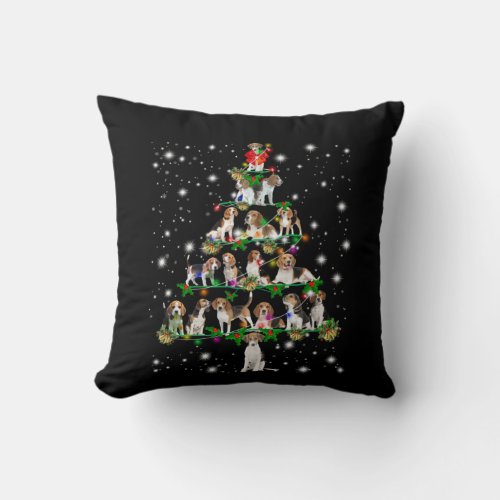 Beagle Christmas Tree Covered By Flashlight Throw Pillow