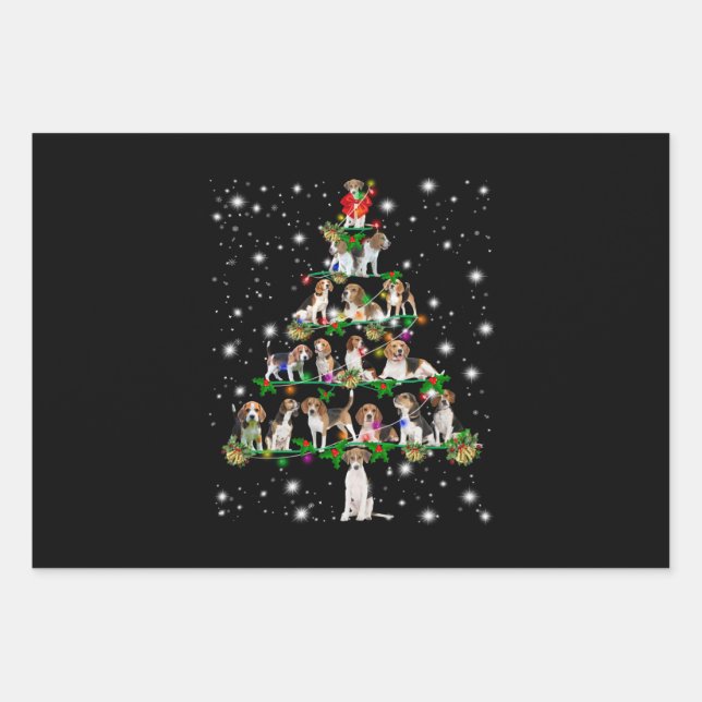 Beagle Christmas Tree Covered By Flashlight Wrapping Paper Sheets (Front)