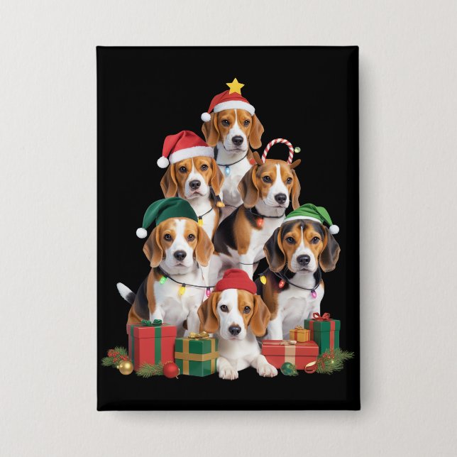 Beagle Christmas Tree With Santa Hat Dog Mom Dogs  Button (Front)