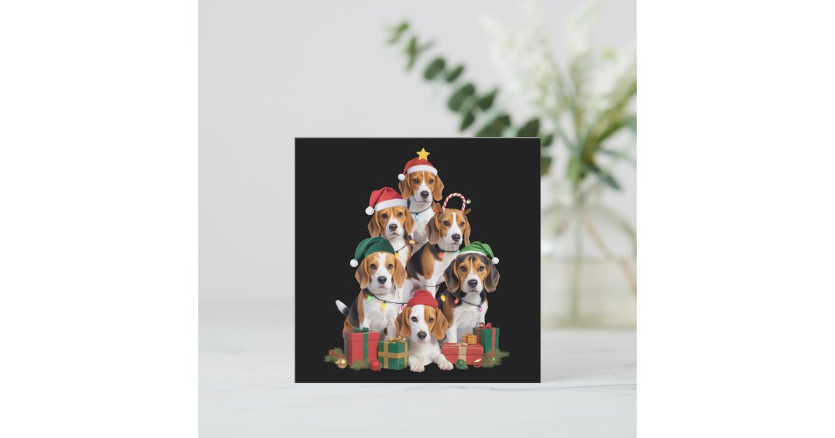 Beagle Christmas Tree With Santa Hat Dog Mom Dogs Holiday Card | Zazzle