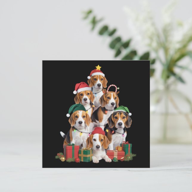 Beagle Christmas Tree With Santa Hat Dog Mom Dogs  Holiday Card (Standing Front)