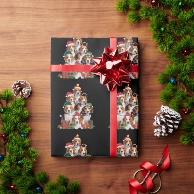 Beagle Christmas Tree With Santa Hat Dog Mom Dogs  Wrapping Paper