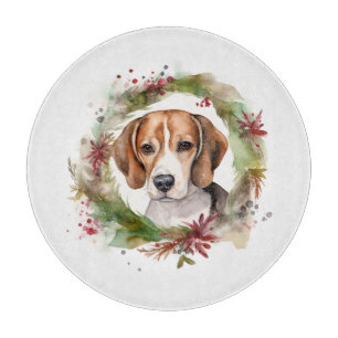 Beagle Christmas Wreath Festive Pup  Cutting Board