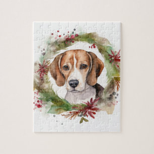 Beagle Christmas Wreath Festive Pup  Jigsaw Puzzle