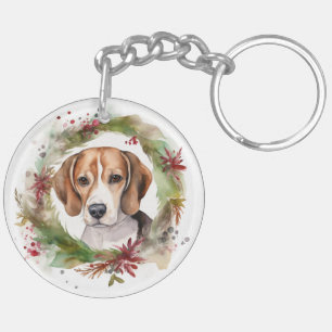 Beagle Christmas Wreath Festive Pup Keychain
