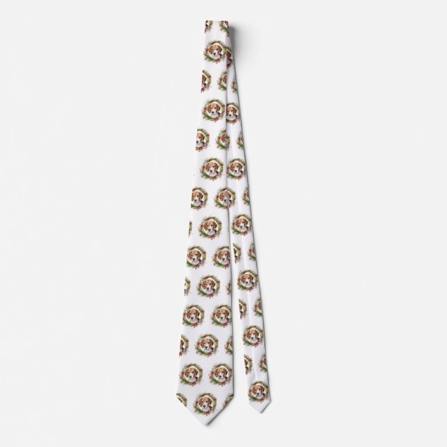 Beagle Christmas Wreath Festive Pup  Neck Tie (Front)