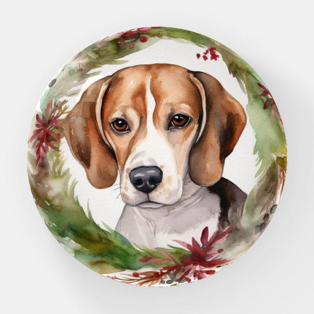 Beagle Christmas Wreath Festive Pup  Paperweight (Front)