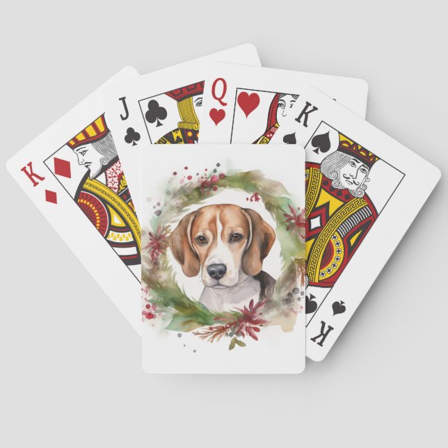 Beagle Christmas Wreath Festive Pup  Poker Cards (Back)