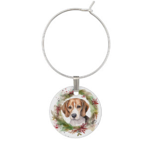 Beagle Christmas Wreath Festive Pup Wine Charm