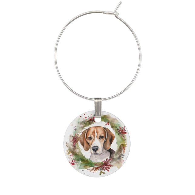 Beagle Christmas Wreath Festive Pup  Wine Charm (First Charm)