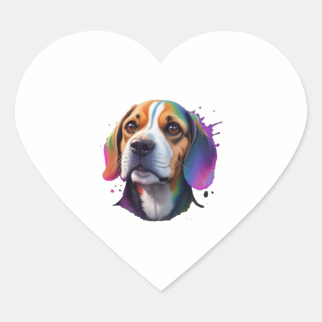 beagle colorful   heart sticker (Front)