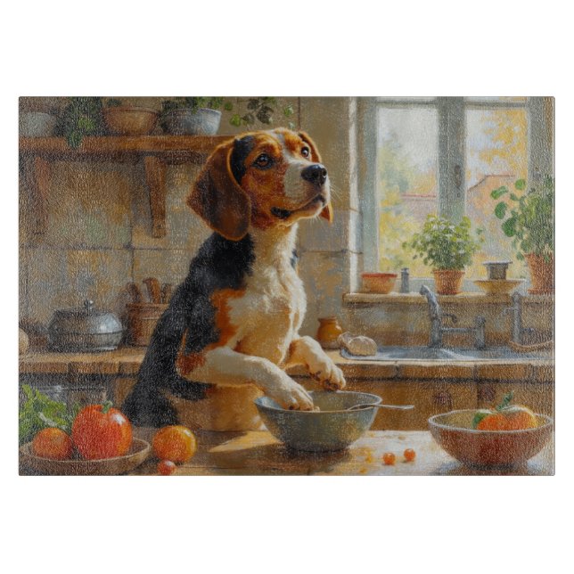 Beagle Cooking in Kitchen Cutting Board (Front)