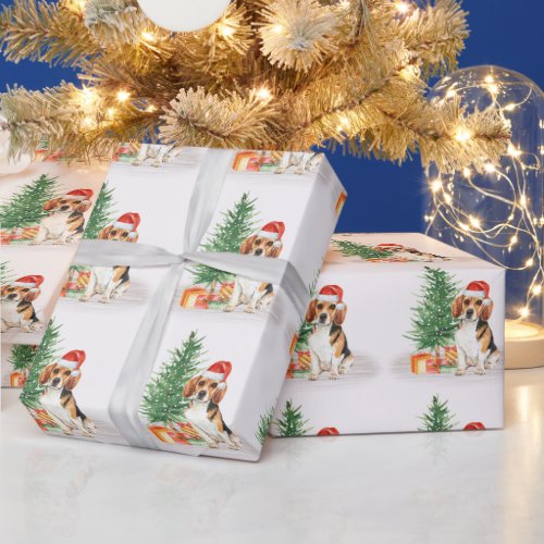 Beagle Cute Dog Santa Festive Christmas Wrapping Paper