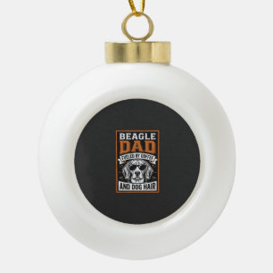 Beagle Dad Fueled by Coffee and Dog Hair Ceramic Ball Christmas Ornament
