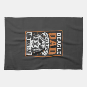 Beagle Dad Fueled by Coffee and Dog Hair Kitchen Towel
