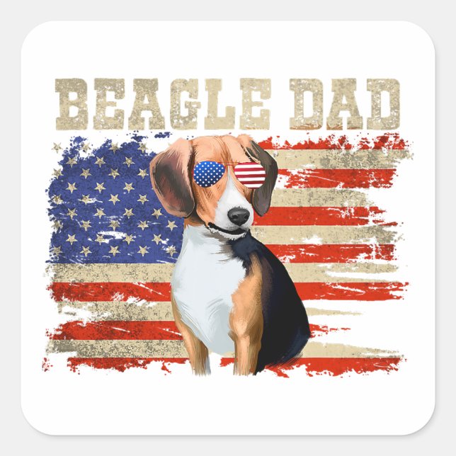 beagle dad merica american flag dog men july 4th  square sticker (Front)