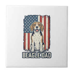 Beagle Dad Patriotic Vintage Engraving Dog Design_ Ceramic Tile