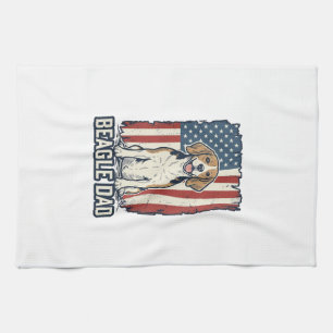 Beagle Dad Patriotic Vintage Engraving Dog Design_ Kitchen Towel